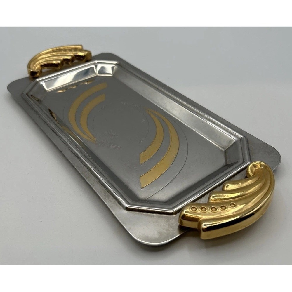 Freddy INOX 18/10 Made in Italy Stainless Steel W/brass 11" x 5" Serving Tray